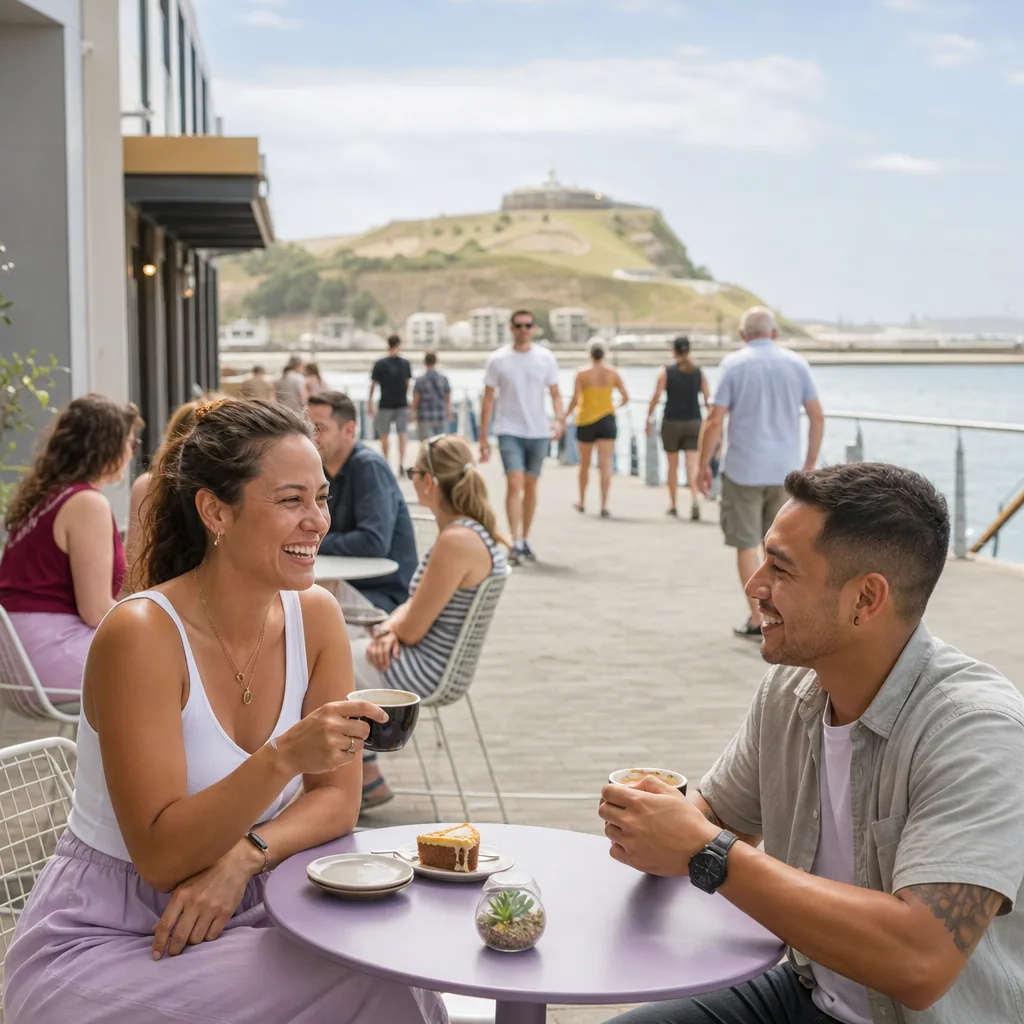 People walking along the path above Merewether Beach in Newcastle NSW