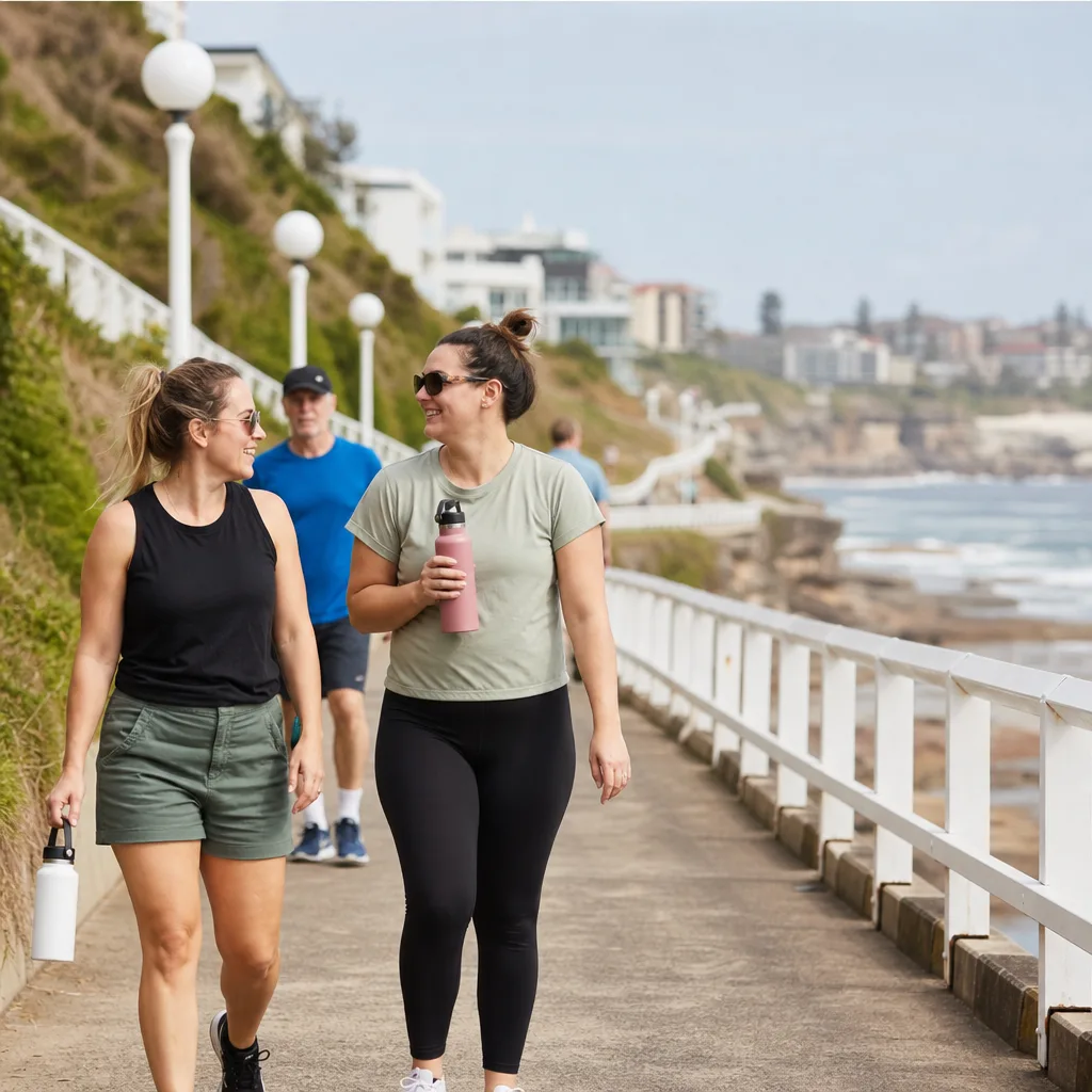 Outdoor tables near the Newcastle foreshore in daylight