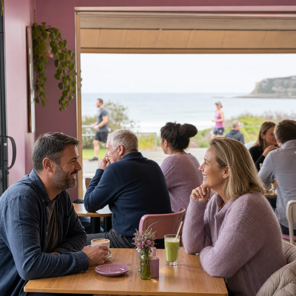 People meeting near Merewether Ocean Baths in Newcastle NSW
